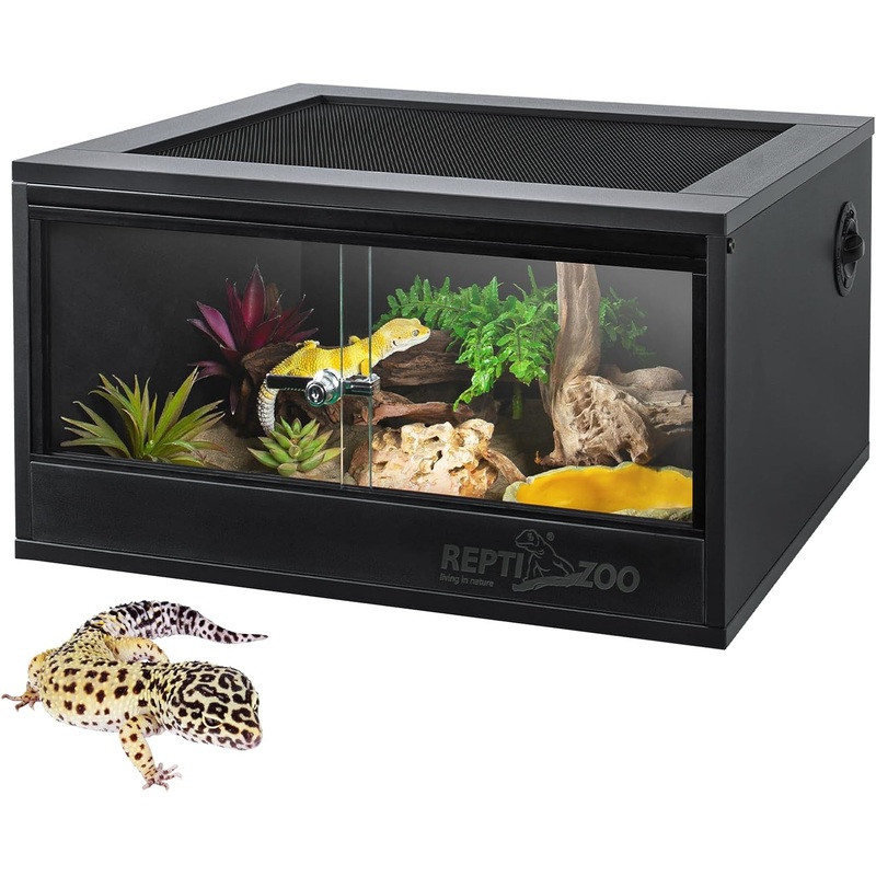 REPTI ZOO 20 Gallon PVC Reptile Terrarium, 24x18x12 inch Reptile Tank for Crested Gecko Leopard Gecko Snake Turtle Hermit Crab, Thermal Insulation Moisturizing 24x18x12 inch
