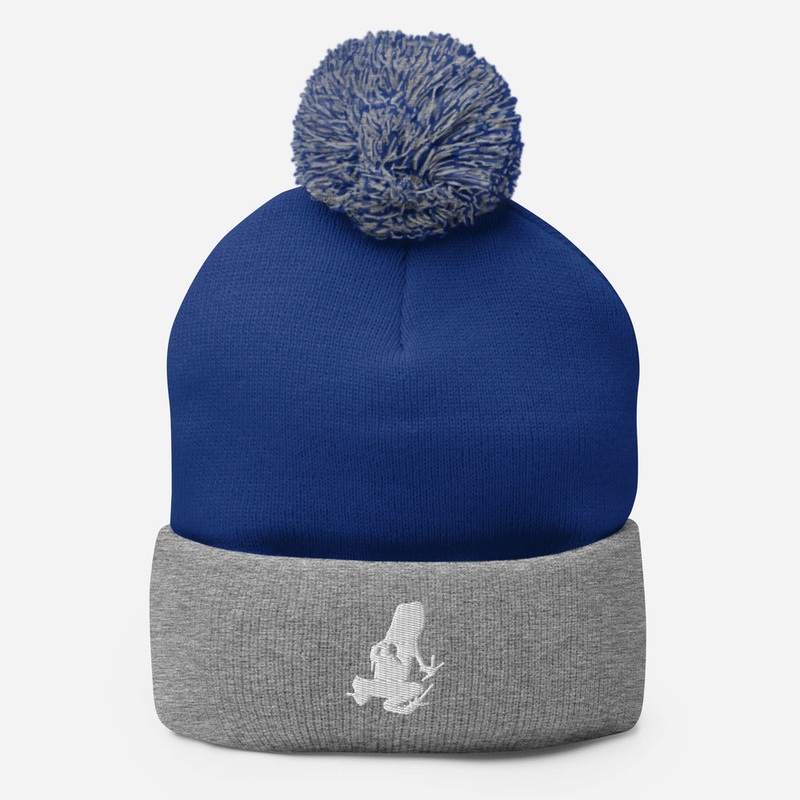 Embroidered Transporting Dart Frog Pom-Pom Beanie Black