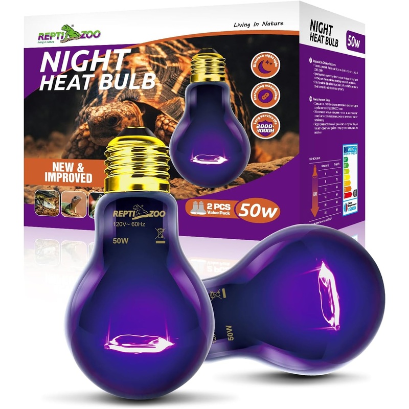 2PCS Purple Reptile Night Heat Lamp, 50W Moonlight Heat Bulb Infrared Heating Lamp for Bearded Dragon, Lizard, Snake, Turtle