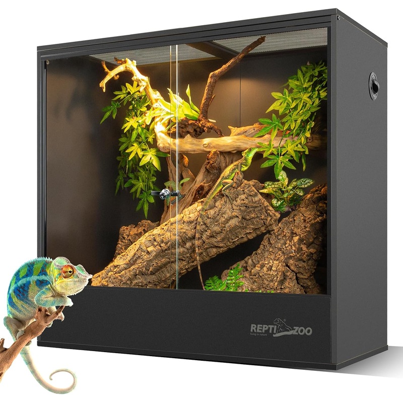 REPTIZOO 30/67/100 Gallon PVC Reptile Tank for Chameleon Frog Gecko Lizard Arboreal Terrarium with Sliding Door & Screen Ventilation 100 Gallon-36x18x36inch