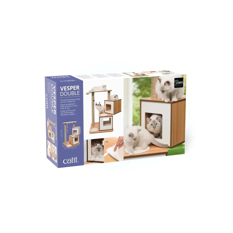 Catit Vesper Double Walnut Cat Twin Home with Platform