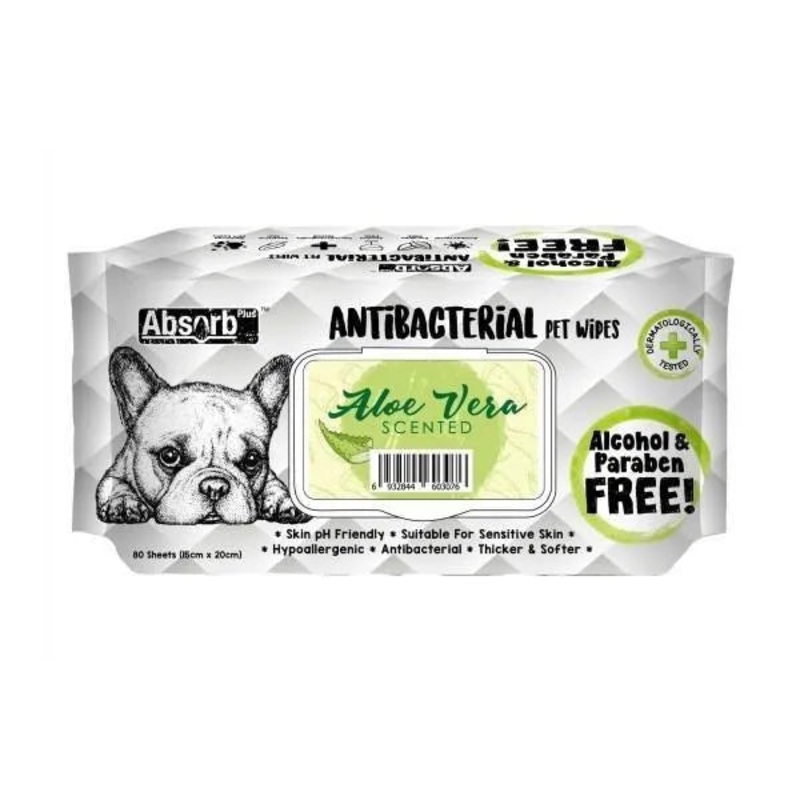 Absorb Plus Antibacterial Pet Wipes – Aloe Vera (80)