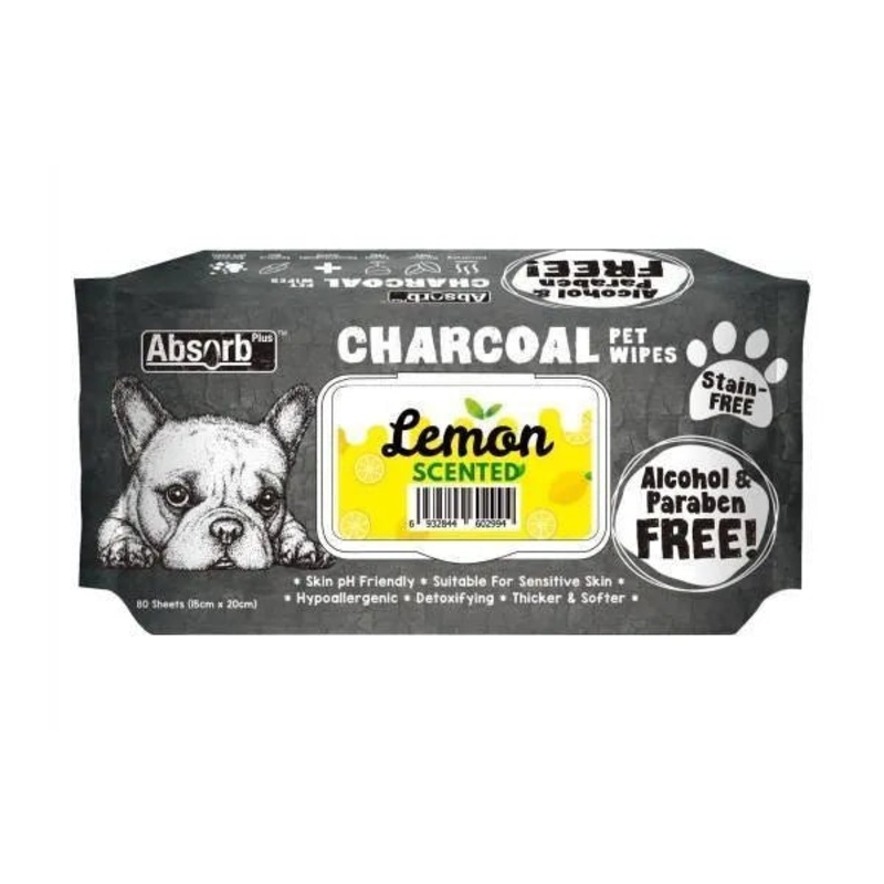 Absorb Plus Charcoal Pet Wipes – Lemon (80)