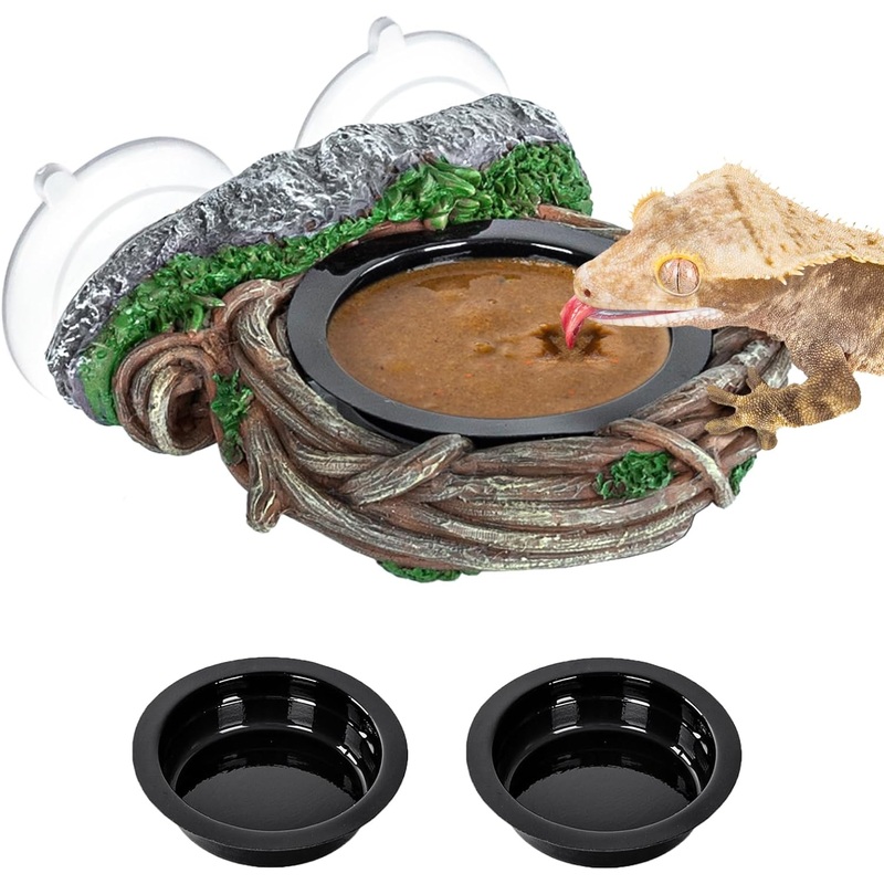 REPTI ZOO Reptile Gecko Tree Trunk Feeder Ledge, Reptile Hollow Vine Food Water Feeder for Bearded Dragon Lizard Snake Turtle, Reptile Feeding Dish Terrarium Tank Decor Accessories