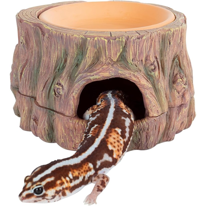 CAVACHEW 3 in 1 Reptile Hide Cave with Detachable Base & Humidity Dish, Essential Tank Terrarium Decor Humid Hideout Accessories for Small Reptiles Crested Gecko, Leopard Gecko, Lizard, Snake, Crabs