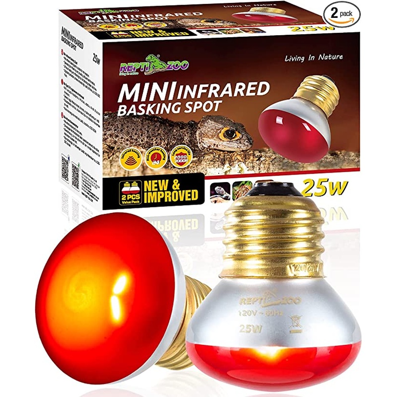 REPTI ZOO 25W Nano Reptile Infrared Heating Lamp 2 Pack for Small Geckos,Turtle,Bearded Dragon,Lizard,Tarantulas